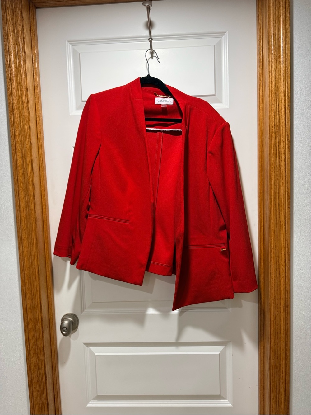 Calvin Klein Vibrant Red Open-Front Blazer